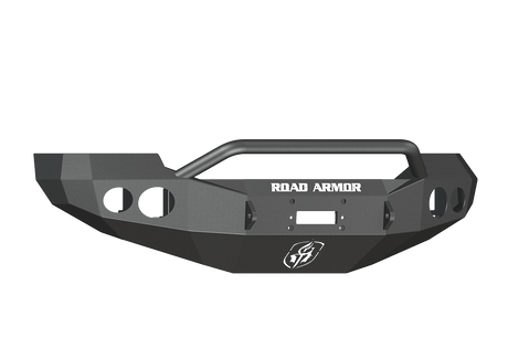 Road Armor Stealth 60504B 2005-2007 Ford F250/F350/F450/Excursion Winch Front Bumper with Pre-Runner Guard and Round Light Cutouts - BumperStock