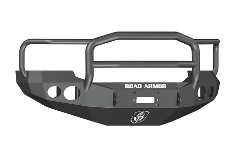 Road Armor Stealth 60505B 2005-2007 Ford F250/F350/F450/Excursion Winch Front Bumper with Lonestar Guard and Round Light Cutouts - BumperStock