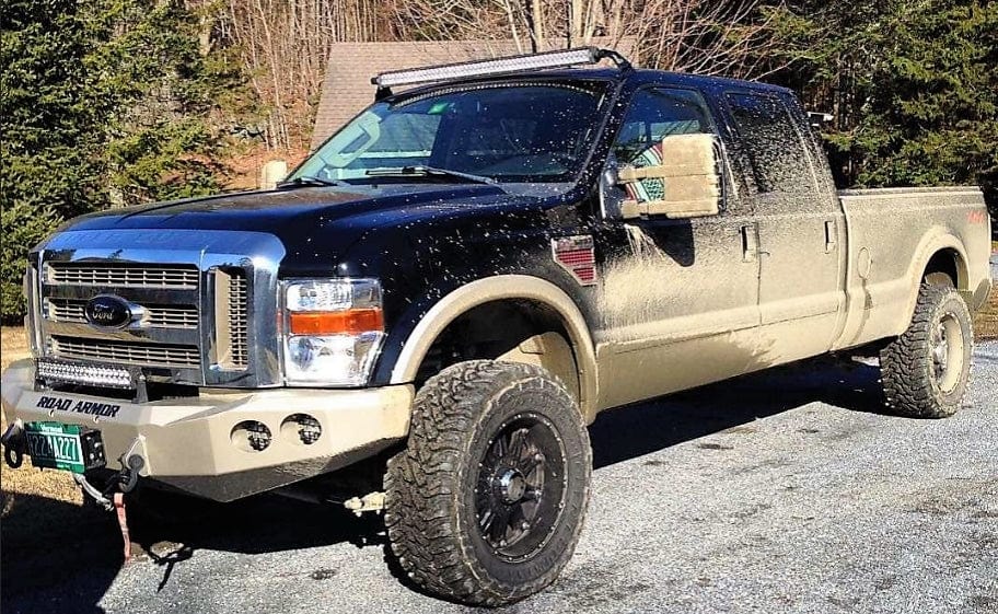 Road Armor Stealth 60800B 2008-2010 Ford F250/F350/F450 Winch Front Bumper with Round Light Cutouts - BumperStock