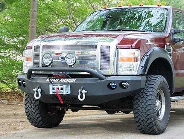 Road Armor Stealth 60804B 2008-2010 Ford F250/F350/F450 Winch Front Bumper with Pre-Runner Guard and Round Light Cutouts - BumperStock