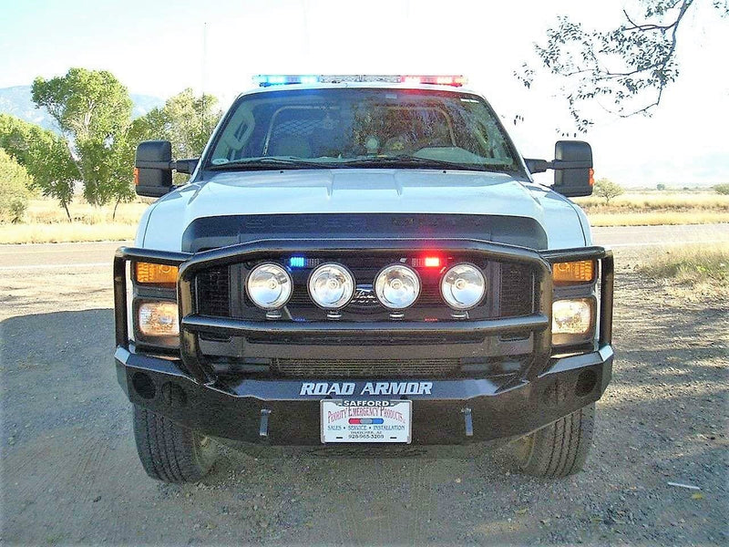 Road Armor Stealth 60805B 2008-2010 Ford F250/F350 Winch Front Bumper with Lonestar Guard and Round Light Cutouts - BumperStock