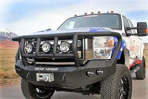 Road Armor Stealth 61102B 2011-2016 Ford F250/F350 Winch Front Bumper with Titan II Guard and Round Light Cutouts - BumperStock