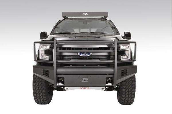 Fab Fours FF15-R3250-1 Ford F150 2015-2017 Black Steel Elite Front Bumper Full Guard-BumperStock