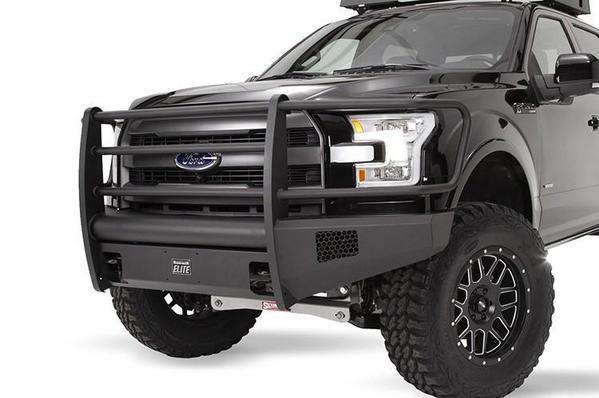 Fab Fours FF15-R3250-1 Ford F150 2015-2017 Black Steel Elite Front Bumper Full Guard-BumperStock