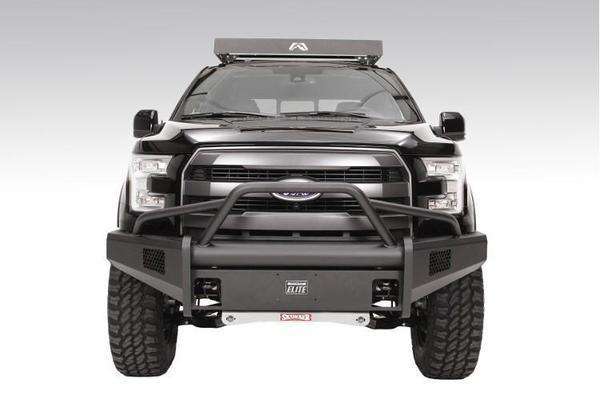 Fab Fours FF15-R3252-1 Ford F150 2015-2017 Black Steel Elite Front Bumper Pre-Runner Guard-BumperStock