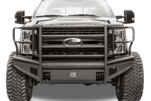 Fab Fours FS99-Q1660-1 Ford F250/F350/F450/F550 Super Duty 1999-2004 Black Steel Elite Front Bumper Full Guard-BumperStock