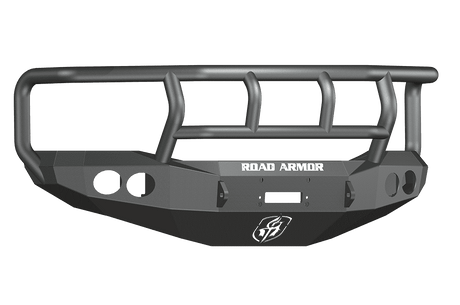 Road Armor 44062B 2006-2009 Dodge Ram 2500/3500/4500/5500 Winch Front Bumper with Titan II Guard and Round Light Holes - Satin Black-BumperStock