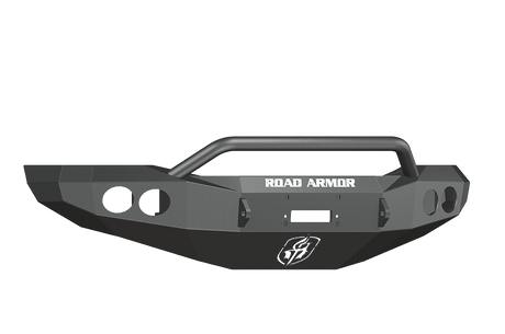 Road Armor 44064B 2006-2009 Dodge Ram 2500/3500/4500/5500 Winch Front Bumper with Pre-Runner Guard and Round Light Holes - Satin Black-BumperStock