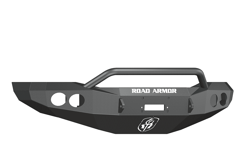 Road Armor 44064B 2006-2009 Dodge Ram 2500/3500/4500/5500 Winch Front Bumper with Pre-Runner Guard and Round Light Holes - Satin Black-BumperStock