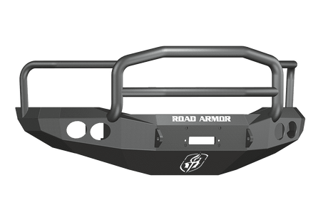 Road Armor 44075B 2006-2008 Dodge Ram 1500 Winch Front Bumper with Lonestar Guard and Round Light Holes - Satin Black-BumperStock