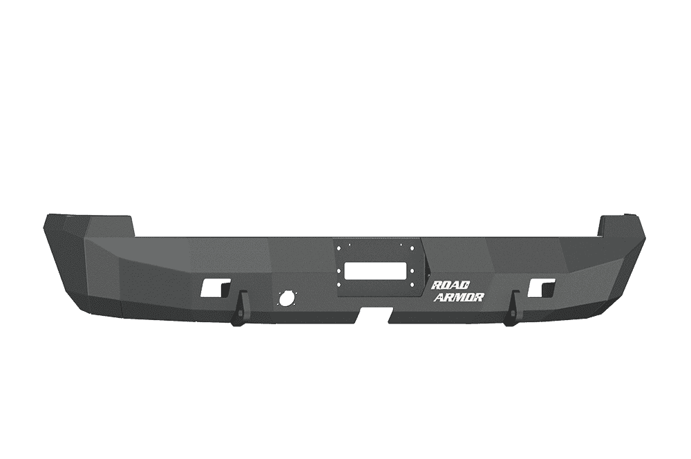 Road Armor 44100B 2003-2009 Dodge Ram 2500/3500/4500/5500 Winch Rear Bumper with Base Guard and Rectangle Light Holes - Satin Black-BumperStock