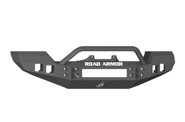 Road Armor 512R4B 2007-2018 Jeep Wrangler JK Winch Front Bumper with Pre-Runner Guard and Square Light Holes - Satin Black-BumperStock