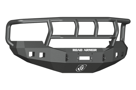 Road Armor 605R2B 2005-2007 Ford F250/F350/F450 / Excursion Winch Front Bumper with Titan II Guard and Square Light Holes - Satin Black-BumperStock