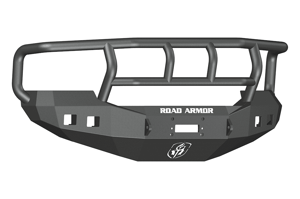 Road Armor 605R2B 2005-2007 Ford F250/F350/F450 / Excursion Winch Front Bumper with Titan II Guard and Square Light Holes - Satin Black-BumperStock