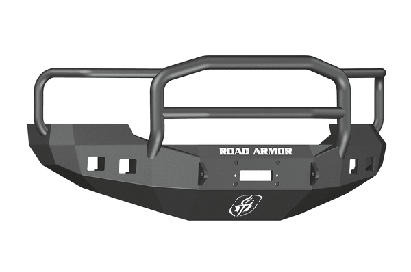 Road Armor 605R5B 2005-2007 Ford F250/F350/F450 / Excursion Winch Front Bumper with Lonestar Guard and Square Light Holes - Satin Black-BumperStock