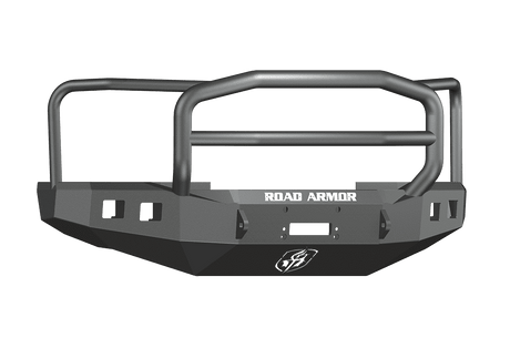 Road Armor 608R5B 2008-2010 Ford F250/F350/F450 Winch Front Bumper with Lonestar Guard and Square Light Holes - Satin Black-BumperStock