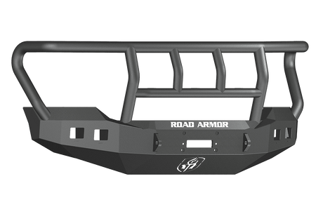 Road Armor 611R2B 2011-2016 Ford F250/F350/F450 Winch Front Bumper with Titan II Guard and Square Light Holes - Satin Black-BumperStock
