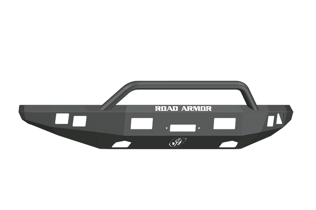 Road Armor 614R4B 2010-2014 Ford F150 Raptor Winch Front Bumper with Pre-Runner Guard and Square Light Holes - Satin Black-BumperStock