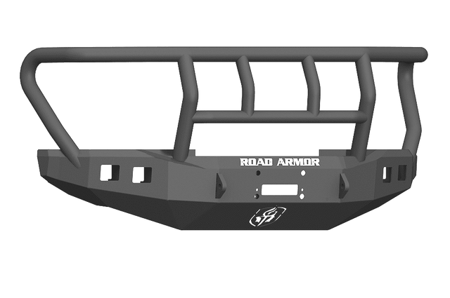 Road Armor 61742B 2017-2020 Ford F450/F550 Winch Front Bumper with Titan II Guard and Square Light Holes - Satin Black-BumperStock