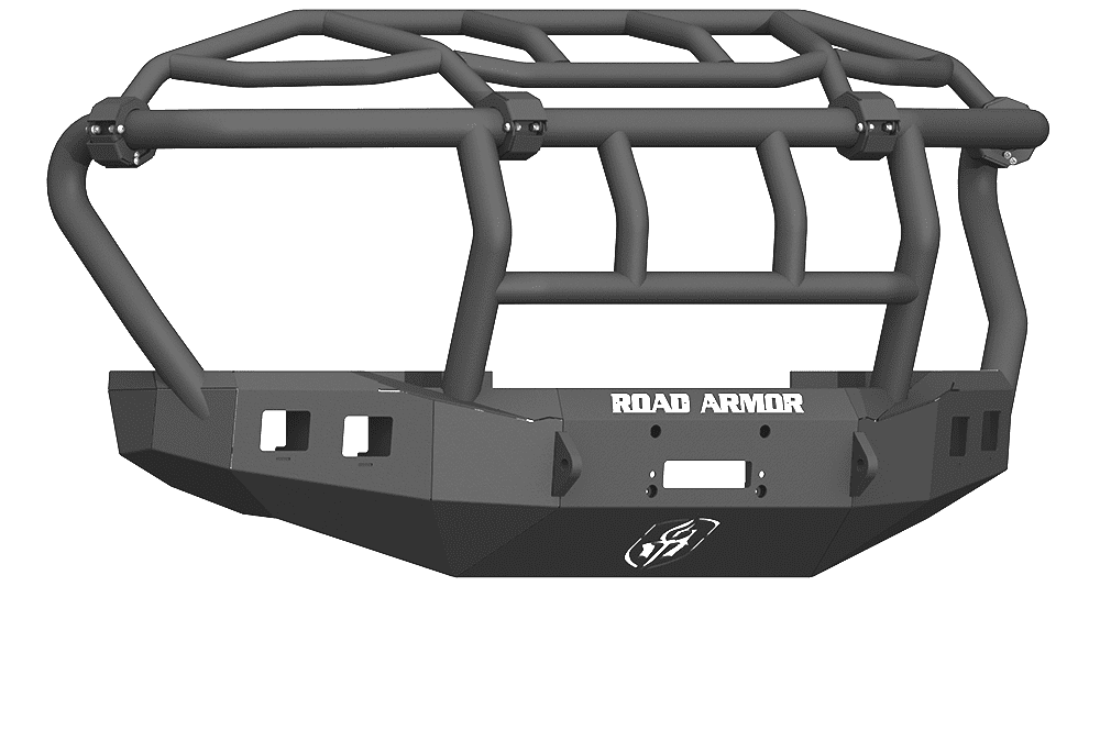 Road Armor 61743B 2017-2020 Ford F450/F550 Winch Front Bumper with Intimidator Guard and Square Light Holes - Satin Black-BumperStock