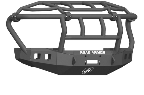 Road Armor 61743B 2017-2020 Ford F450/F550 Winch Front Bumper with Intimidator Guard and Square Light Holes - Satin Black-BumperStock