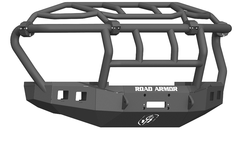Road Armor 61743B 2017-2020 Ford F450/F550 Winch Front Bumper with Intimidator Guard and Square Light Holes - Satin Black-BumperStock