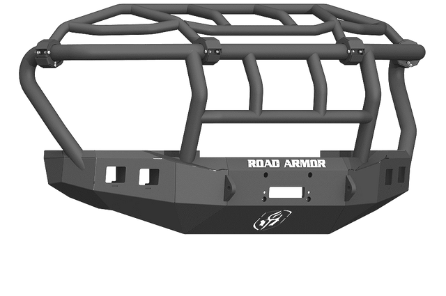 Road Armor 617F3B 2017-2020 Ford F250/F350 Winch Front Bumper with Intimidator Guard and Square Light Holes - Satin Black-BumperStock