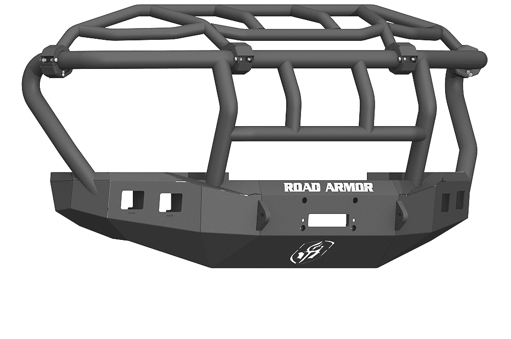 Road Armor 617F3B 2017-2020 Ford F250/F350 Winch Front Bumper with Intimidator Guard and Square Light Holes - Satin Black-BumperStock