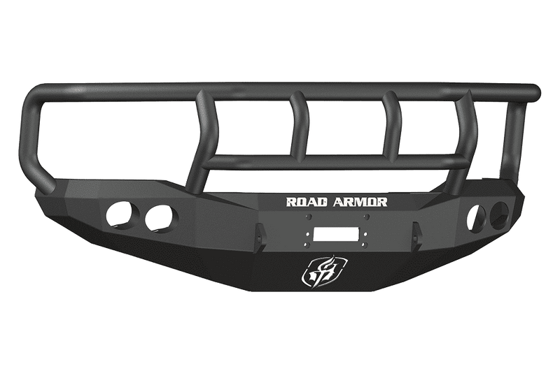 Road Armor 66002B 1999-2004 Ford F250/F350/F450 Winch Front Bumper with Titan II Guard and Round Light Holes - Satin Black-BumperStock
