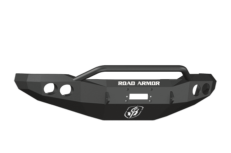 Road Armor 66004B 1999-2004 Ford F250/F350/F450 Winch Front Bumper with Pre-Runner Guard and Round Light Holes - Satin Black-BumperStock