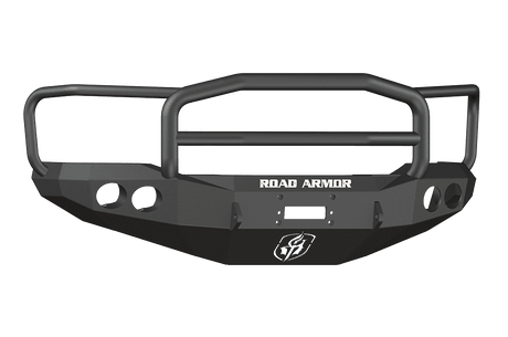 Road Armor 66005B 1999-2004 Ford F250/F350/F450 Winch Front Bumper with Lonestar Guard and Round Light Holes - Satin Black-BumperStock