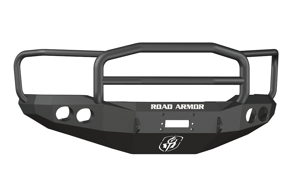 Road Armor 66005B 1999-2004 Ford F250/F350/F450 Winch Front Bumper with Lonestar Guard and Round Light Holes - Satin Black-BumperStock
