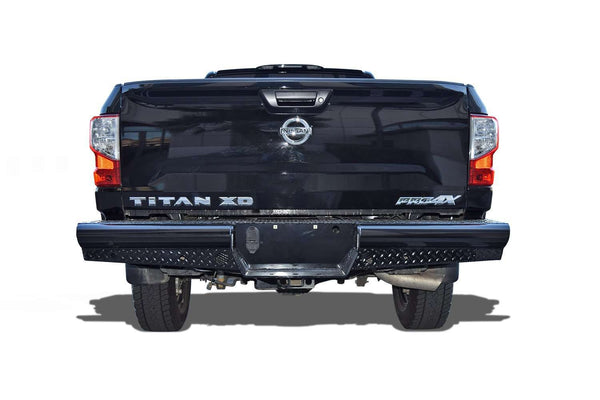 Tough Rear Bumper For 2016-2024 Nissan Titan – Built-in LED Lights, D-Rings, Sensor Holes & More – Heavy-Duty Black Steel